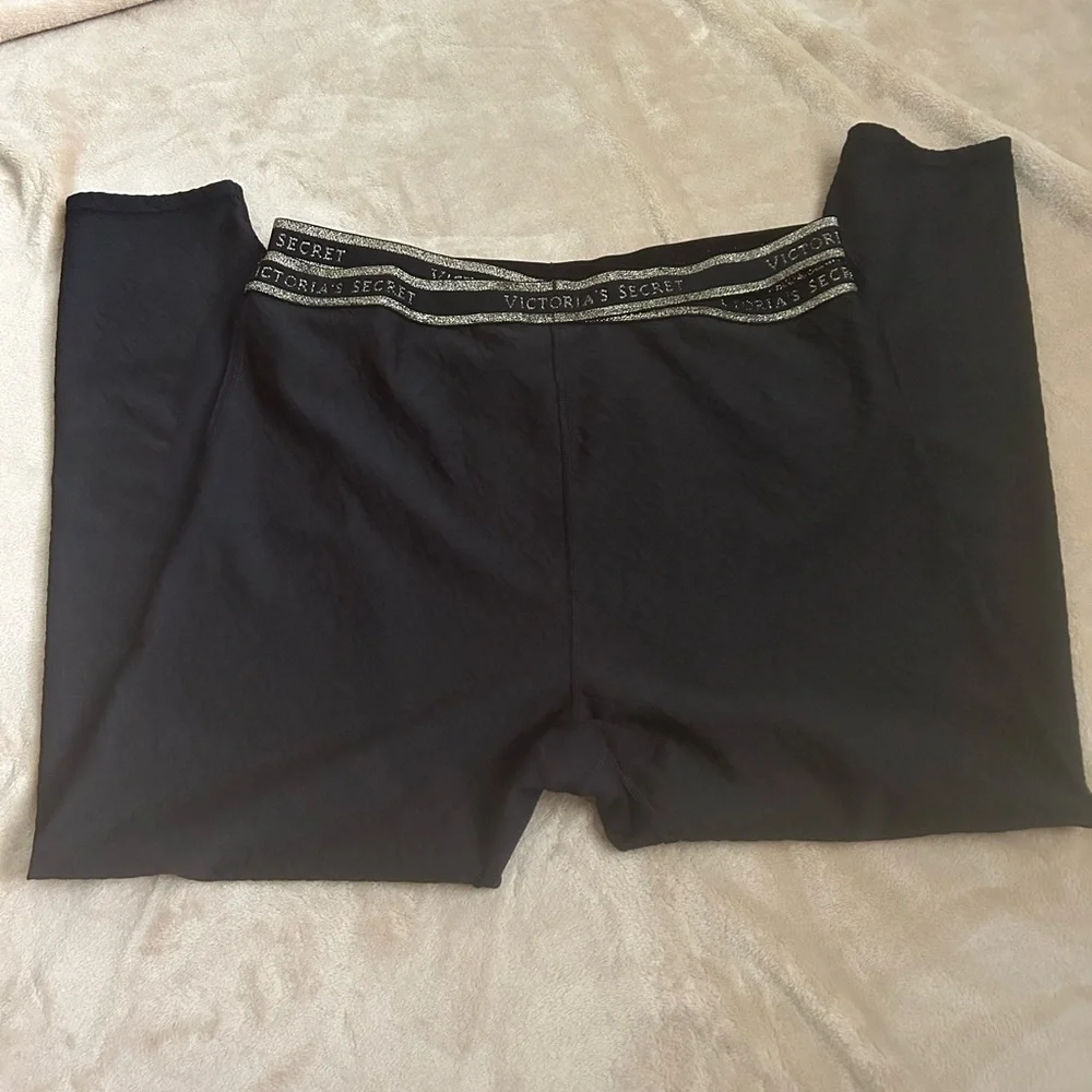 Victoria's Secret Black Leggings with Gold Logo Waistband